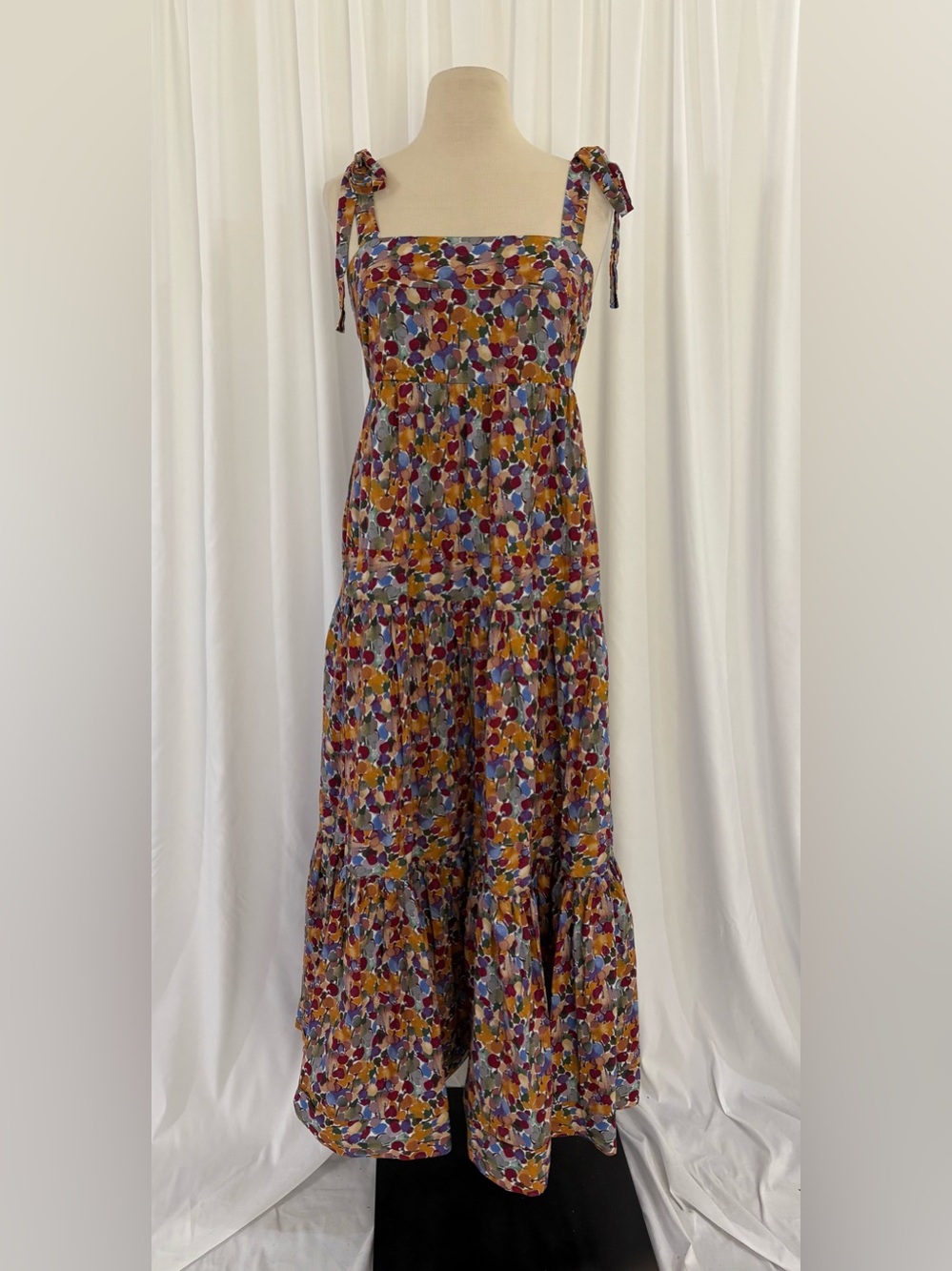 Multicolor Floral Tiered Maxi Cotton Dress